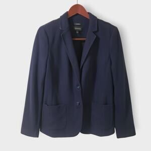 Talbots Aberdeen Ponte Knit Blazer Jacket Navy Blue Sz 12 Preppy Academia Career